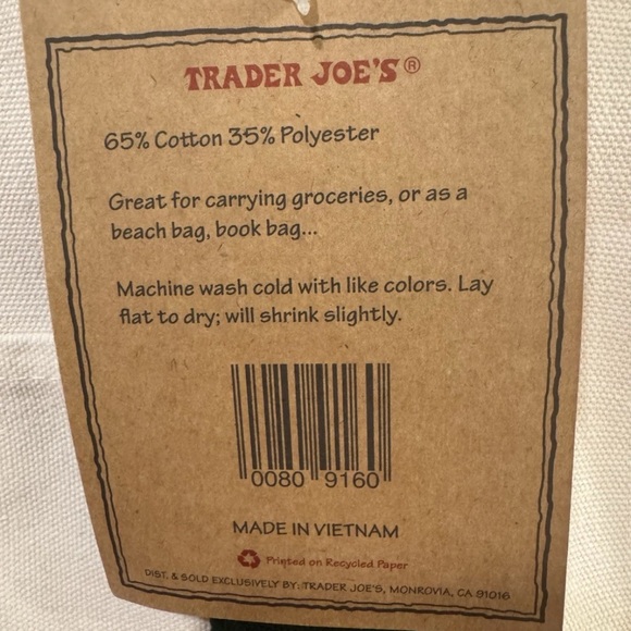 Trader Joes 1 Hunter Green NWT Large Canvas Tote NEW ITEM Fast Ship Free Gift - Picture 4 of 5
